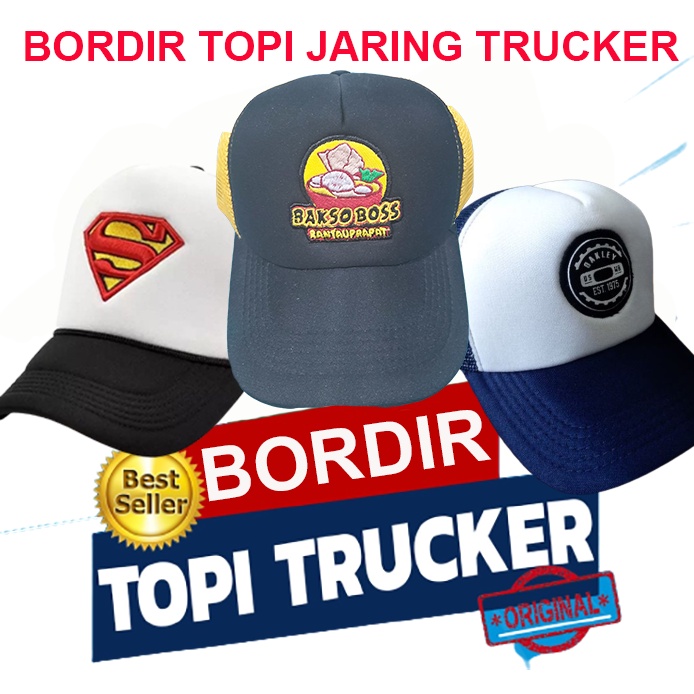 TOPI BORDIR JARING TRUCKER CUSTOM REQUEST LOGO ATAU TULISAN