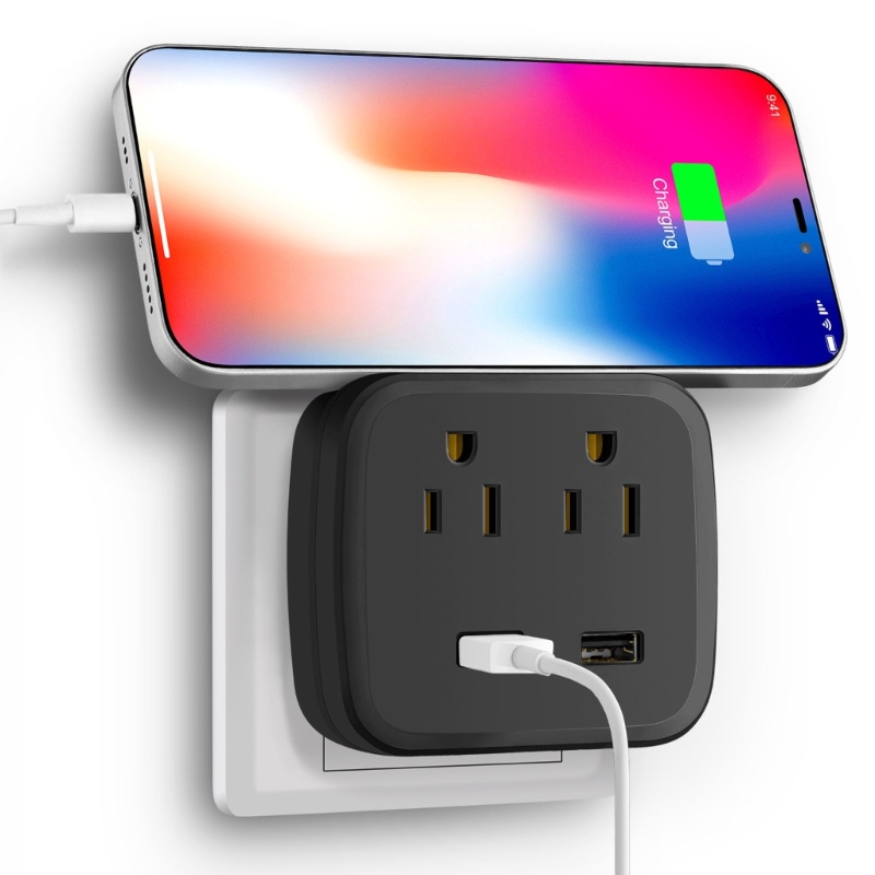 Zzz Universal US Plug Soket Listrik Power Strip Untuk Asrama Rumah Kantor Dengan 2pcs AC-Outlet 2port USB Surge Protecto