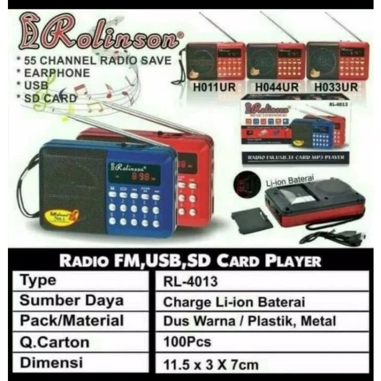 Speker Radio Portable FM + USB + SD Card Player RL-4013 ROLINSON