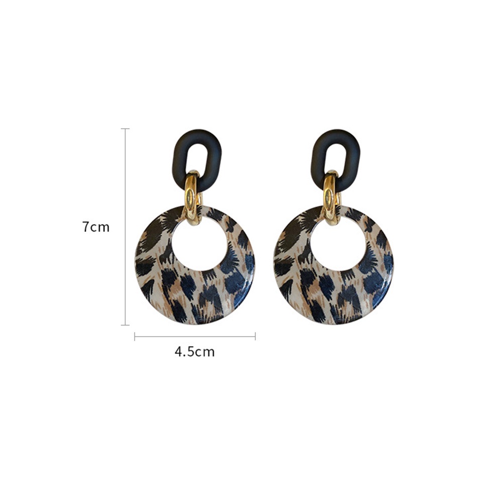 Fashion Leopard Print Berlebihan Kepribadian Resin Anting Tindik Temperamen Geometris Anting Perhiasan