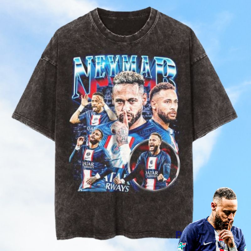 Neymar Jr PSG Football Soccer Player Vintage Wash T-shirt/Kaos PSG Neymar Jr Vintage Wash Unisex Ove
