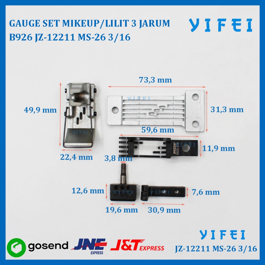 GAUGE SET MIKEUP/LILIT 3 JARUM B926 MS-26 YIFEI-12211 MS-26 3/16