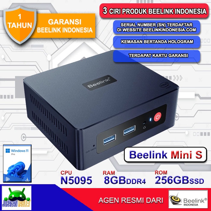 Beelink MINI S 8/256GB SSD Intel Quadcore Jasperlake N5095 HDMI WiFi 4K Windows 11 Pro