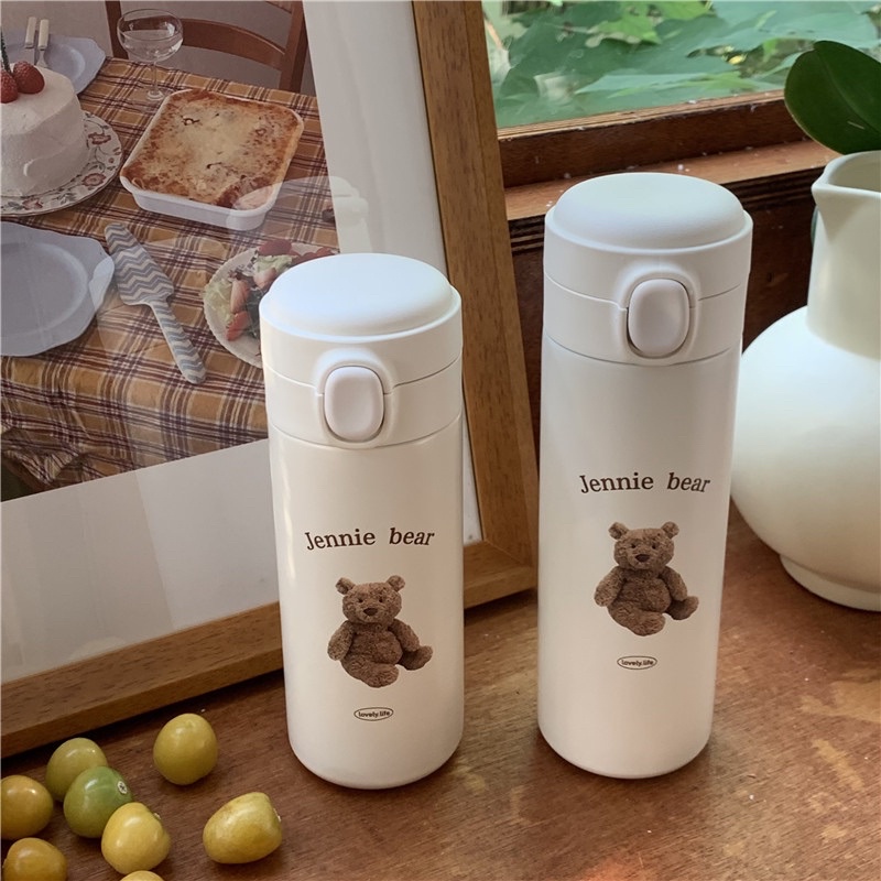 PREMIUM TERMOS MINUMAN MOTIF BERUANG LUCU / THERMOS ESTETIK / AESTHETIC BEAR TUMBLER / JENNIE BEAR TERMOS / TERMOS AIR PANAS AIR DINGIN / TRAVEL TUMBLER STAINLESS STELL UKURAN 350ML 450ML