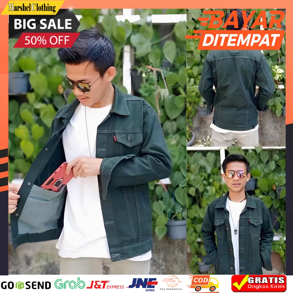 𝐩Ⓙв - Jaket Jeans Denim Warna Hijau Army Model Casual Pria / Jaket Jeans Jumbo Pria / Jaket Jeans Bi