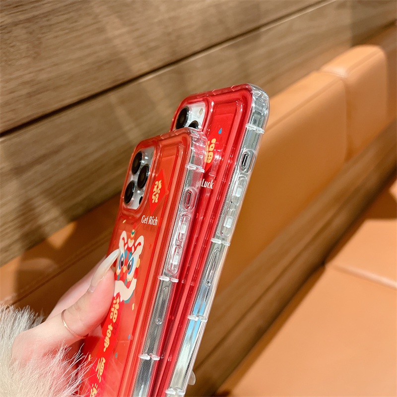 IPHONE 2023tahun Baru Cina Menari Singa Merah Casing Ponsel Cover Untuk Iphone7 8 PLUS X XR XS 11 12 13 14 PRO MAX SE 2020 TPU Pelindung