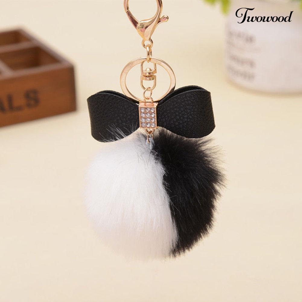 Twowood Faux Rabbit Fur Ball Fluffy Ikatan Simpul Pesona Gantungan Kunci Mobil Handbag Phone Key Ring