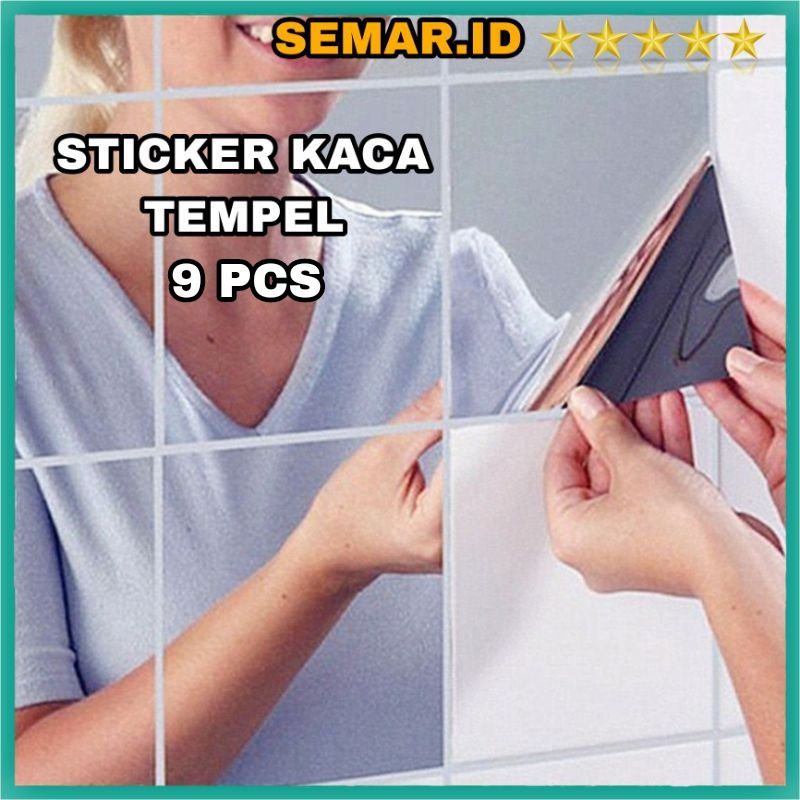 Stiker Kaca Tempel Tembok / Sticker Dekorasi Dinding 3D Model Square Mirror 9 PCS