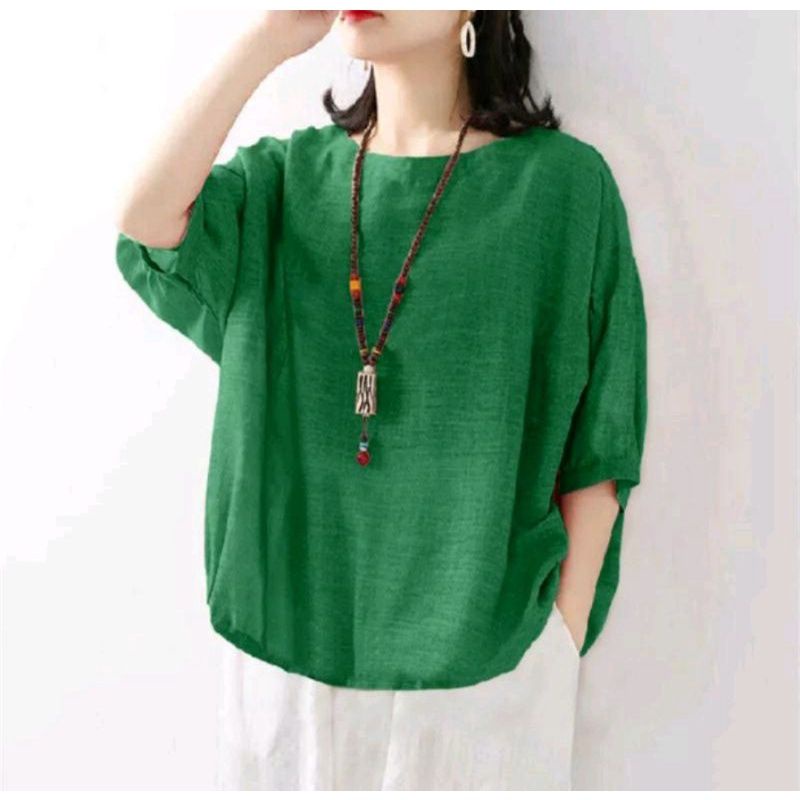 Ashley Blouse Kemeja Wanita Jumbo Polo Linen Korean Style LD 120 Cm