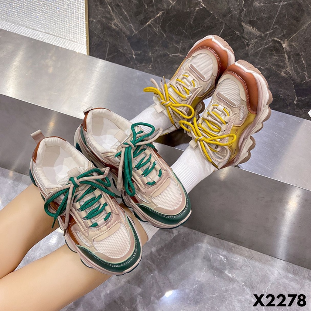 SEPATU SNEAKERS WANITA HIGH SOLE KEREN BANGET COCOK DIPAKAI TRAVELLING BAHAN PU IMPORT 2278