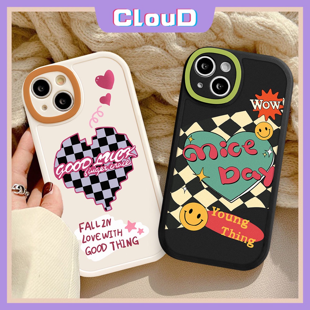IPHONE Soft Tpu Love Heart Couple Case Kompatibel Untuk Iphone11 13 12 14 Pro Max 7Plus 8Plus X7 6 6s 8Plus XR XS Max SE 2020motif Smiley Lucu Papan Catur Shockproof Back Full Cover