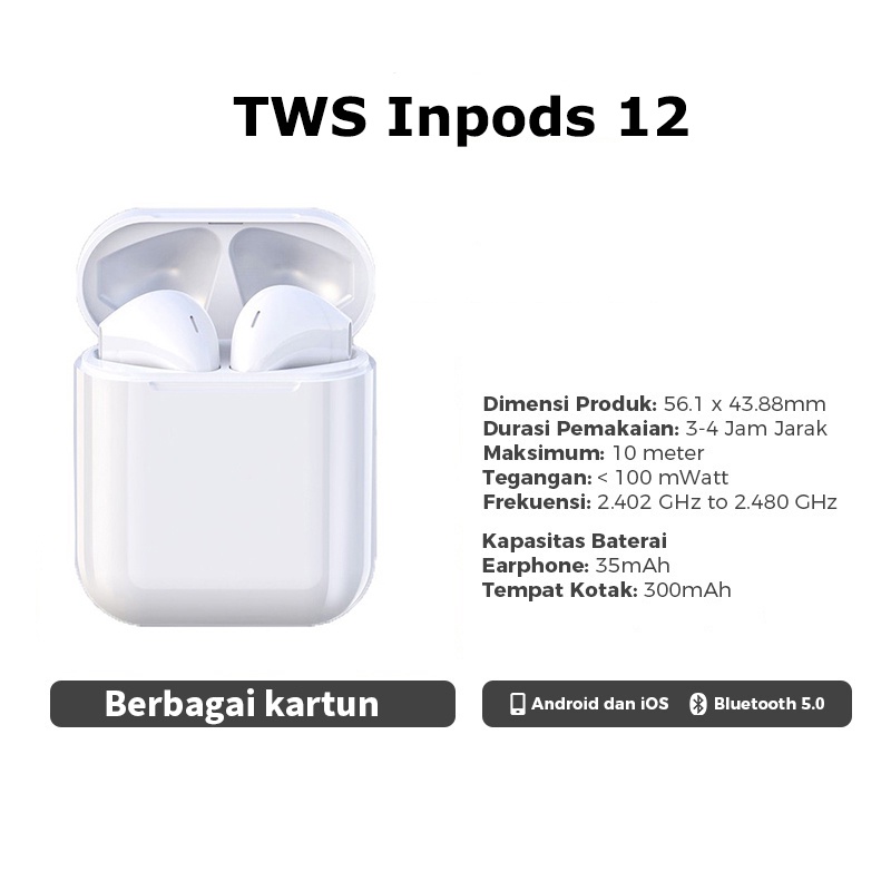 VICLOOK i12 TWS INPODS 12 Headset Bluetooth 5.0 Earphone Dengan Casing Kartun TPU