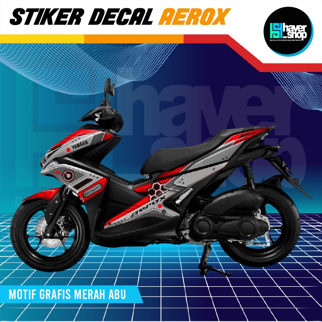 Stiker Motor Keren Aksesoris Kendaraan Decal Full Body Yamaha Aerox Grafis Merah Abu Terlaris By Hav