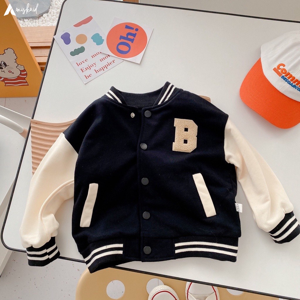 Jacket Anak Outerwear Varsity Baseball Umur 2 3 4 5 6 7 8 9 10 11 12 13 14 15 16 Tahun Bahan Fleece 
