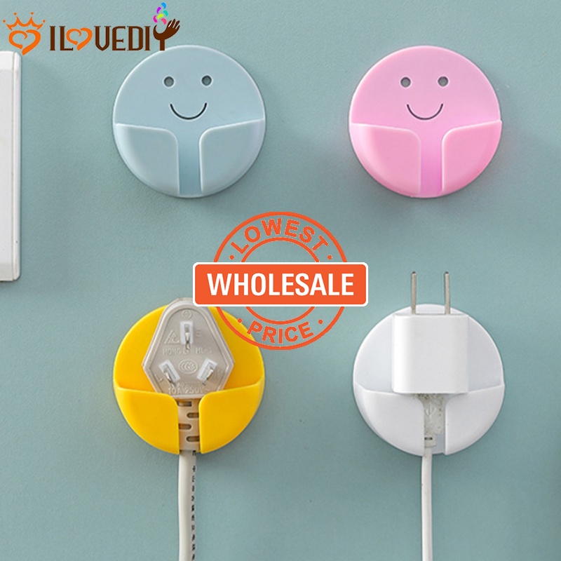 [Harga Grosir] Charger Telepon Memperbaiki Rak Bebas Pukulan Bulat Smiley Hooks Self Adhesive Power Plug Holder Hemat Ruang Serba Serbi Organizer Alat Untuk Kamar Mandi Dapur Kantor