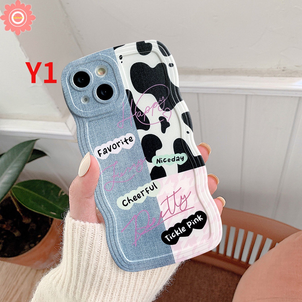 Redmi Note11 10 9 8 10s 10Pro 9Pro 11Pro+9s 11s Redmi 12C 10 10C 9T 9A 9C 9 10A A1 A1+POCO M3 X3 NFC Pro Motif Denim Splicing Leopard Motif Sapi Lembut Bergelombang Edge Case