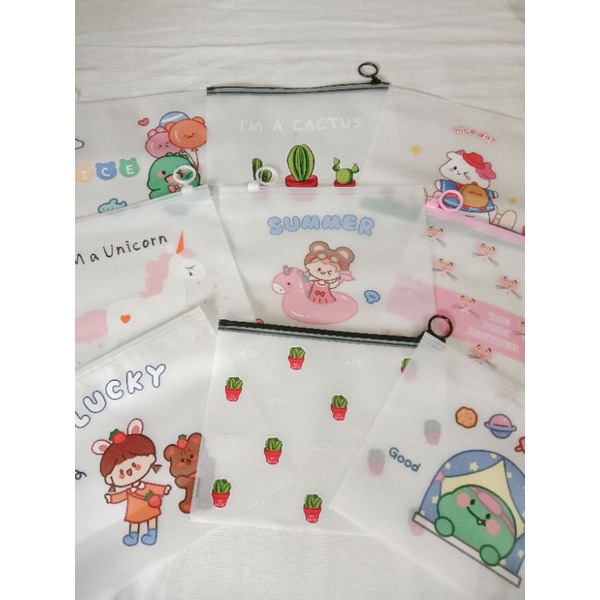 

MYN Pouch Zip Lock Kosmetik Transparan Motif Kaktus Motif unicorn Motif Dino motif panther, tempat pensil karakter