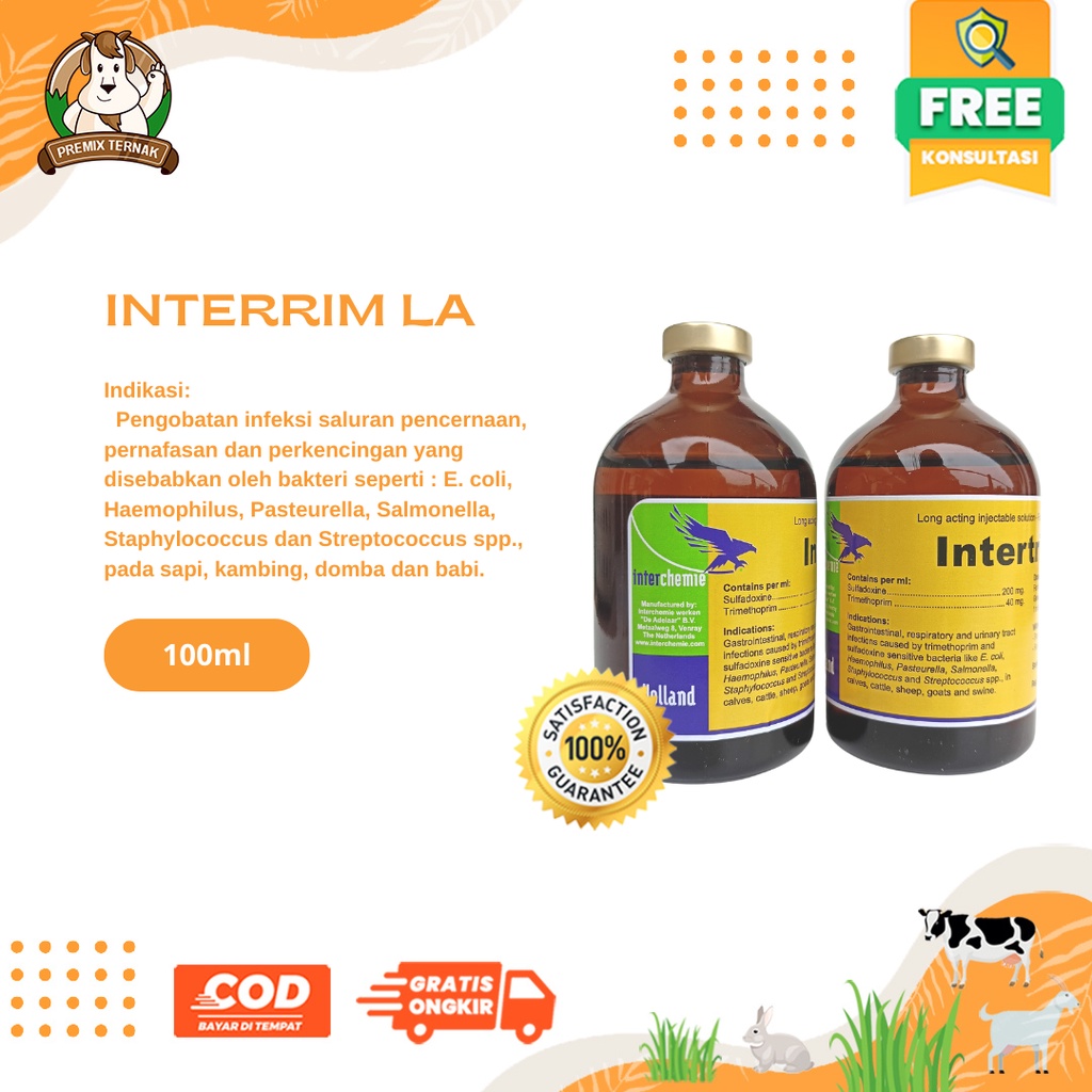 INTERTRIM LA 100ml By Intercheme - Antibiotik Hewan Spektrum Luas - Obat Diare Hewan