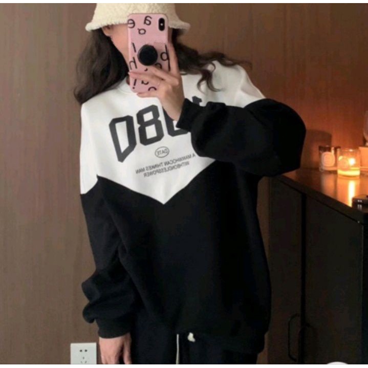 Sweater Crewneck 1980 Combine Outerwear Pria Wanita Jacket OOTD Kasual Outfit Ala Korean Blouse Terbaru