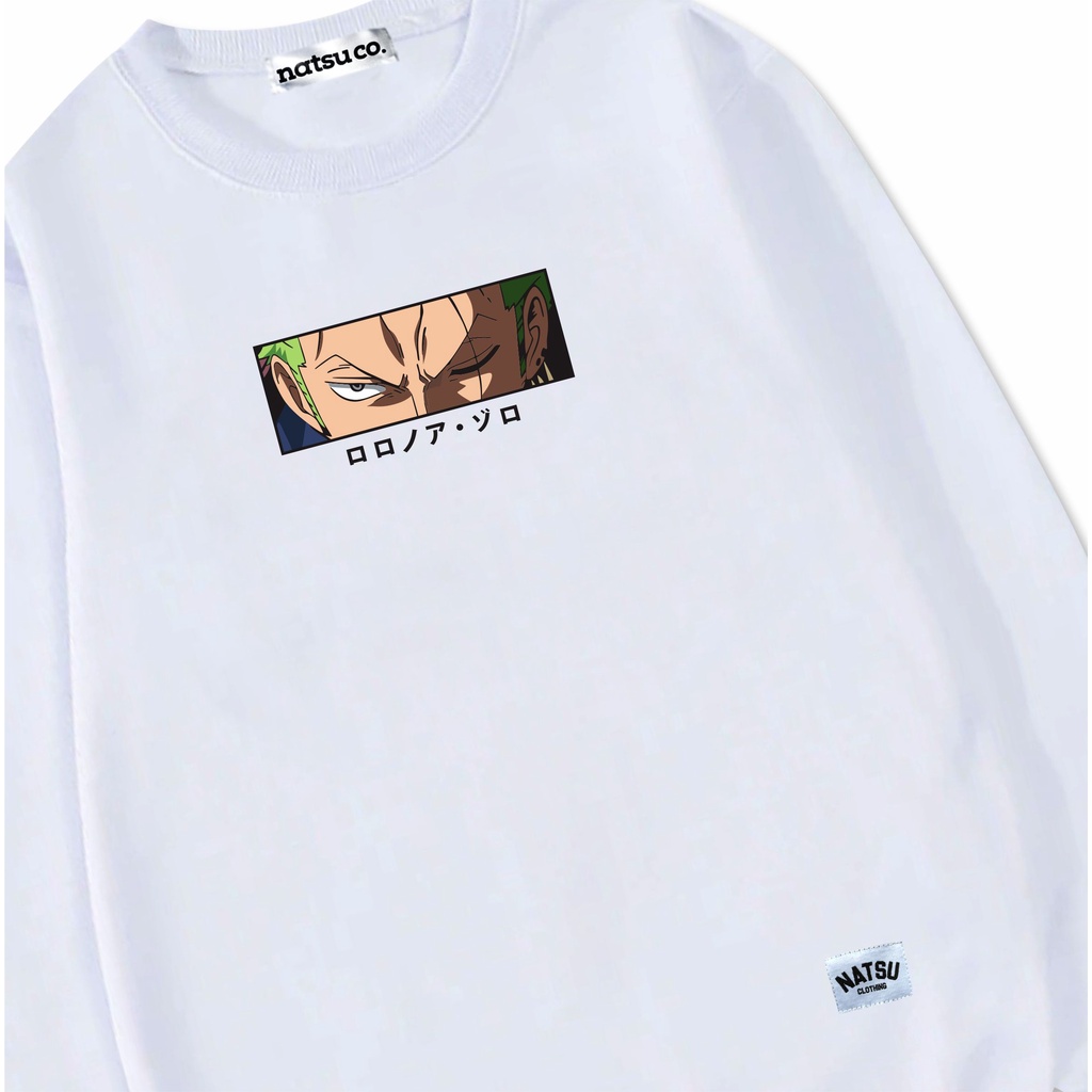 natsu.co Sweater Crewneck Pria Wanita Anime One Piece Zoro White Putih