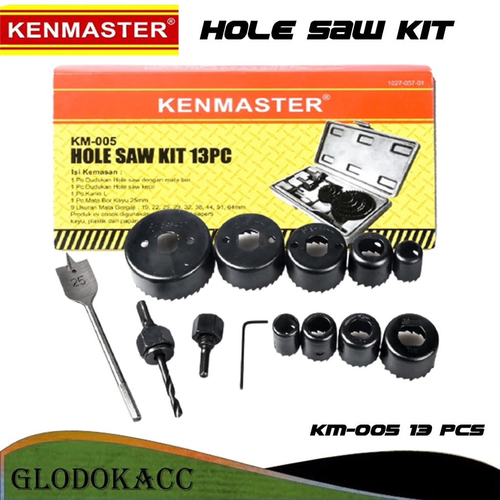 Hole Saw Kit 13pcs / kenmaster Mata Bor Kayu Pipa, Pelubang Pipa