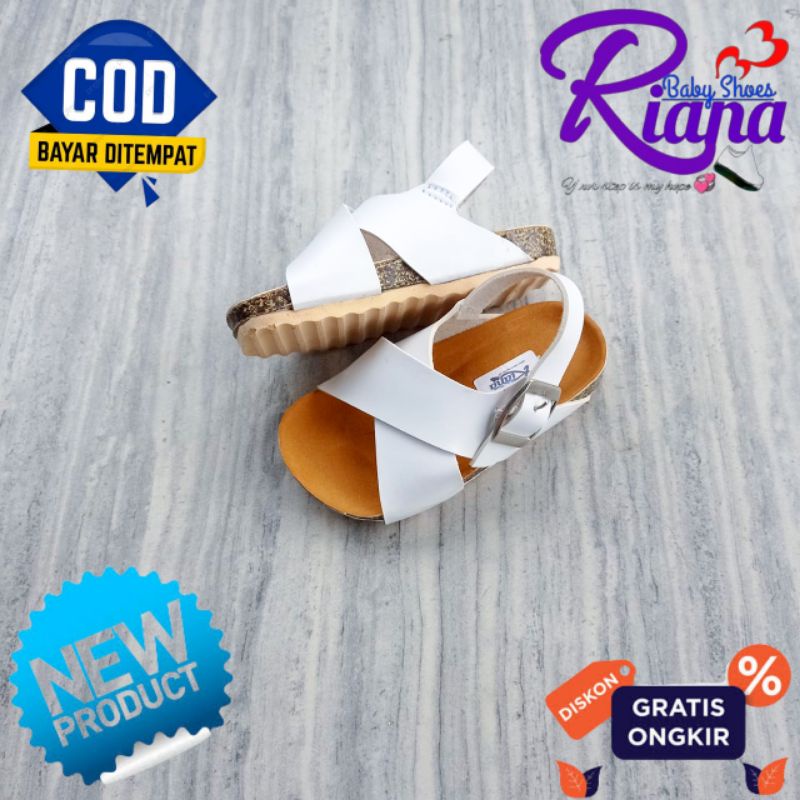 BA53 Sandal Anak Birken kulit sintetis Leather premium tebal motif Silang sintetis gesper murah terbaru usia 10-30 Bulan