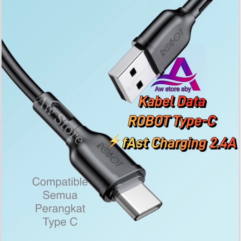 ROBOT COLORFUL KABEL DATA TYPE C FAST CHARGING 2.4A STRONG MATERIAL STYLISH DESIGN 100cm USB CABLE ORIGINAL