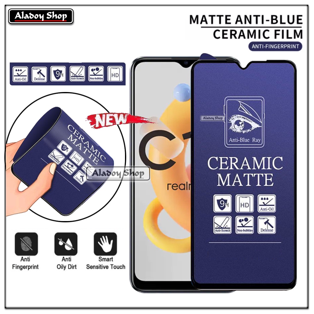 PAKET 3IN1 Anti Gores Blue Matte Anti Glare Realme C11 2021 + Tempered Glass Camera dan Skin Carbon