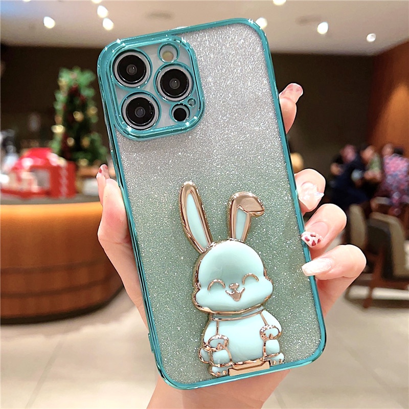 Casing Ponsel Secara Bertahap Berubah Warna Kompatibel Untuk iphone14 13 12 11promax x xs xsmax shockproof soft shell Stand alone rabbit mobile phone bracket back cover