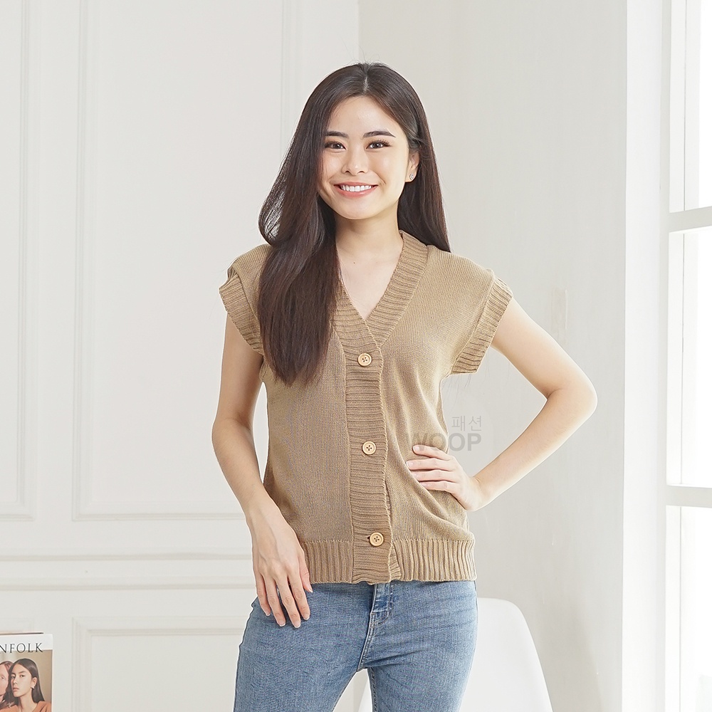 Button Knit Vest Atasan Wanita