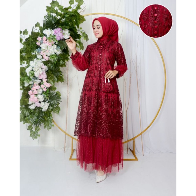 Gamis Kebaya Tile Mojaya Terbaru / Gamis Pesta / Gamis Kondangan / Gamis / Gamis Kekinian / Gamis Kebaya