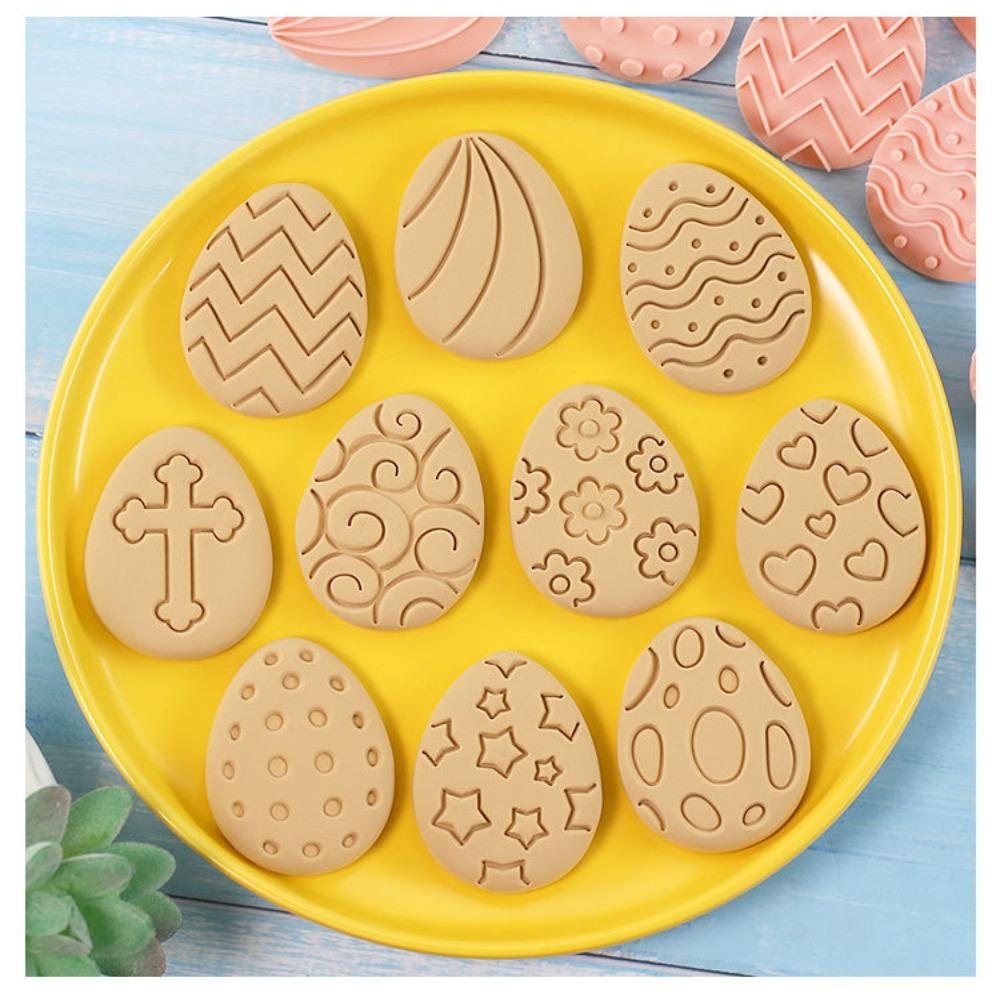 Solighter 10pcs/set Cetakan Kue Kering Paskah Decor Kits 3D Baking Tools Alat Press Cookie Cutting Mold