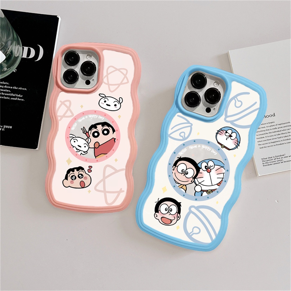 Realme 10 C33 C30 C31 C35 C21Y C25Y RealmeC11 C25 C17 C15 C12 C3 C2 Realme 8i 7i 5 5i 6i 7 Pro Doraemon Dan Crayon ShinChan Tepi Gelombang TPU Phone Case Cover