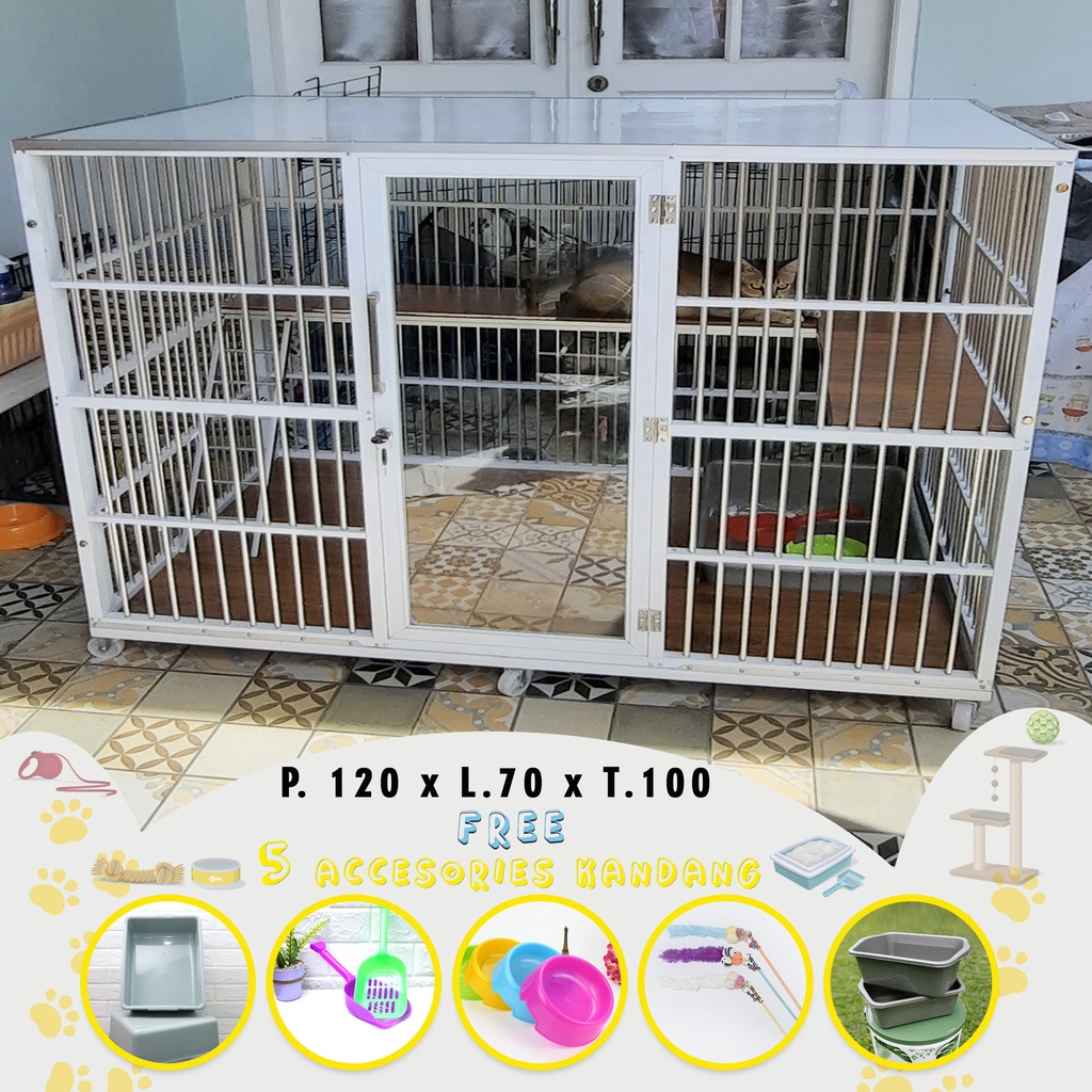 kandang kucing alumunium bandung 1 pintu Jumbo besar luas alas keramik free accesories