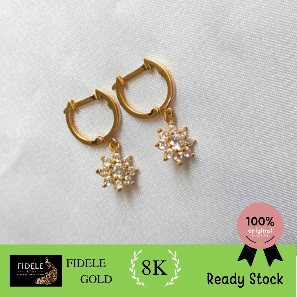 Anting wanita matahari emas kuning asli anting klep kadar muda anting ringan 375