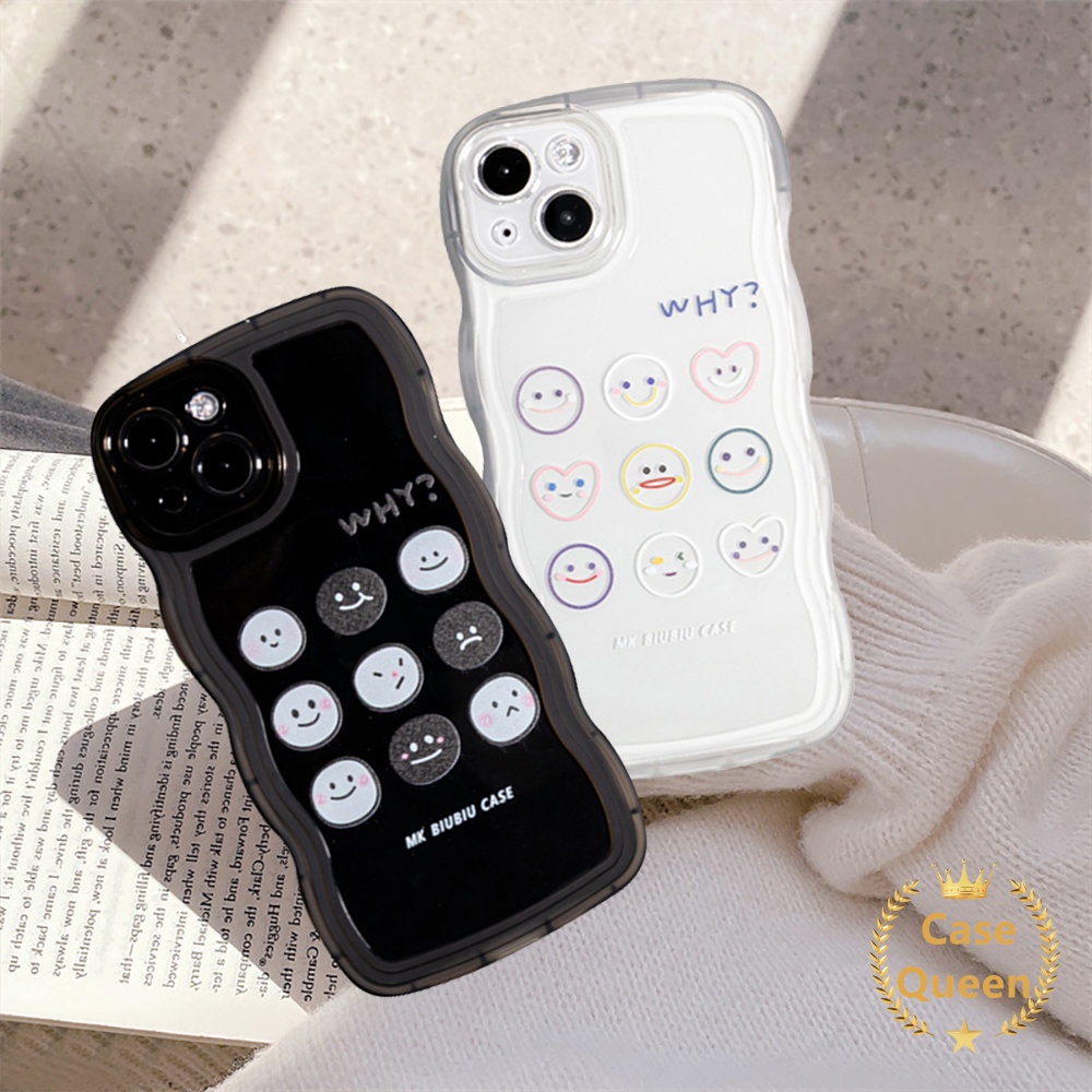 IPHONE  Case Smiley Couple Ekspresi Lucu Kartun Lucu Kompatibel Untuk Iphone7 6 6s 8plus XR 14 11 13 12 Pro Max 14Plus X XS Max Se2020 Soft TPU Wavy Edge Cover