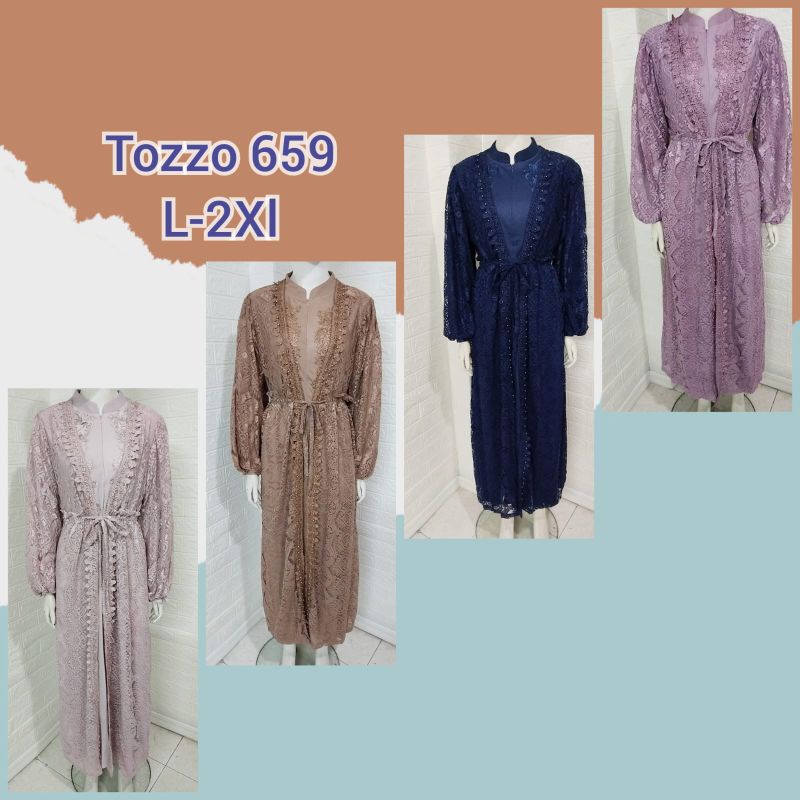 659.Gamis Tozzo Original  import full brukat,model rompi panjang lepasan( ada ikat pinggang terpisah