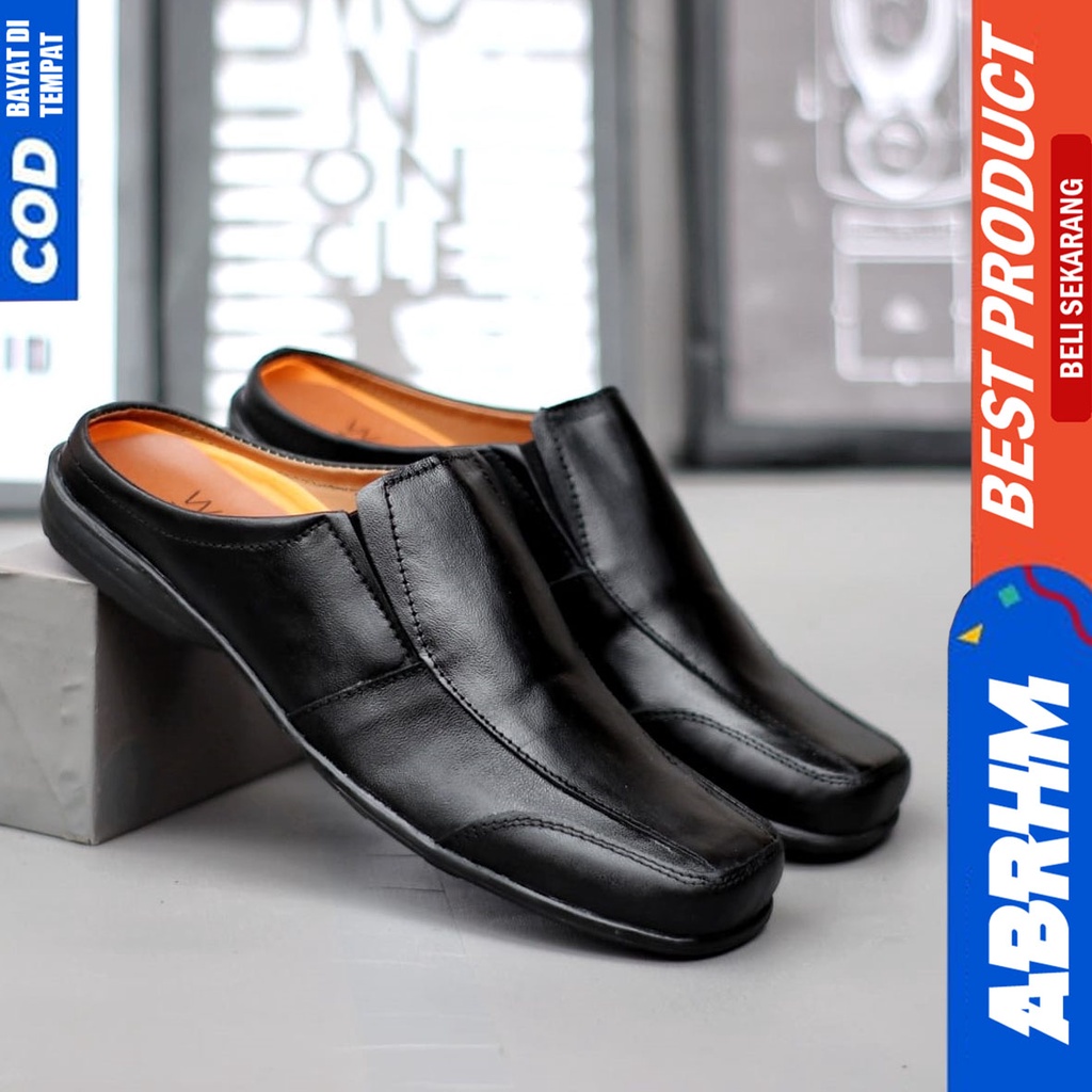 Sepatu Sandal Casual Kulit Asli Bustong Tutong Sendal Slop Pria Original Abrhm Apollo