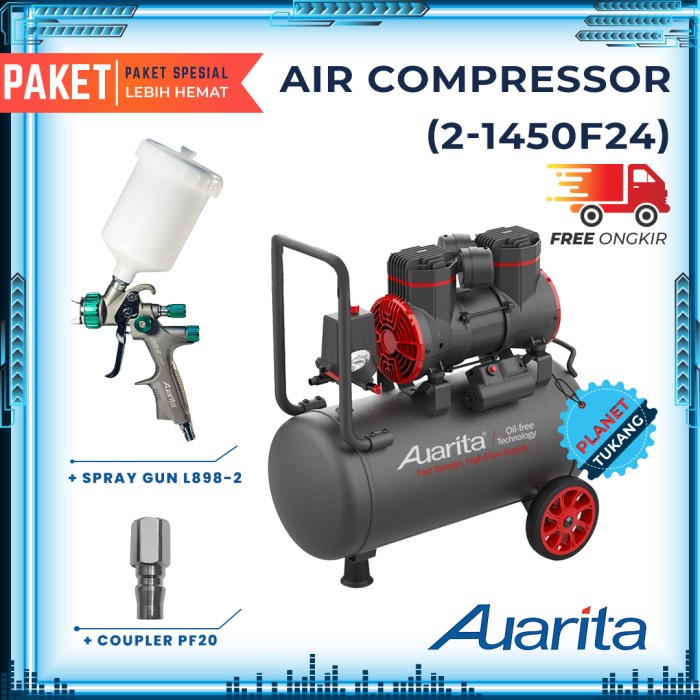 Kompresor Mesin Kompressor Angin Auarita Silent Oilless Compressor 24 Liter