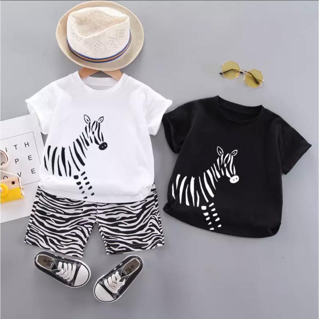 Setelan anak laki-laki karakter zebra bahan katun usia 1 sampai 5 tahun