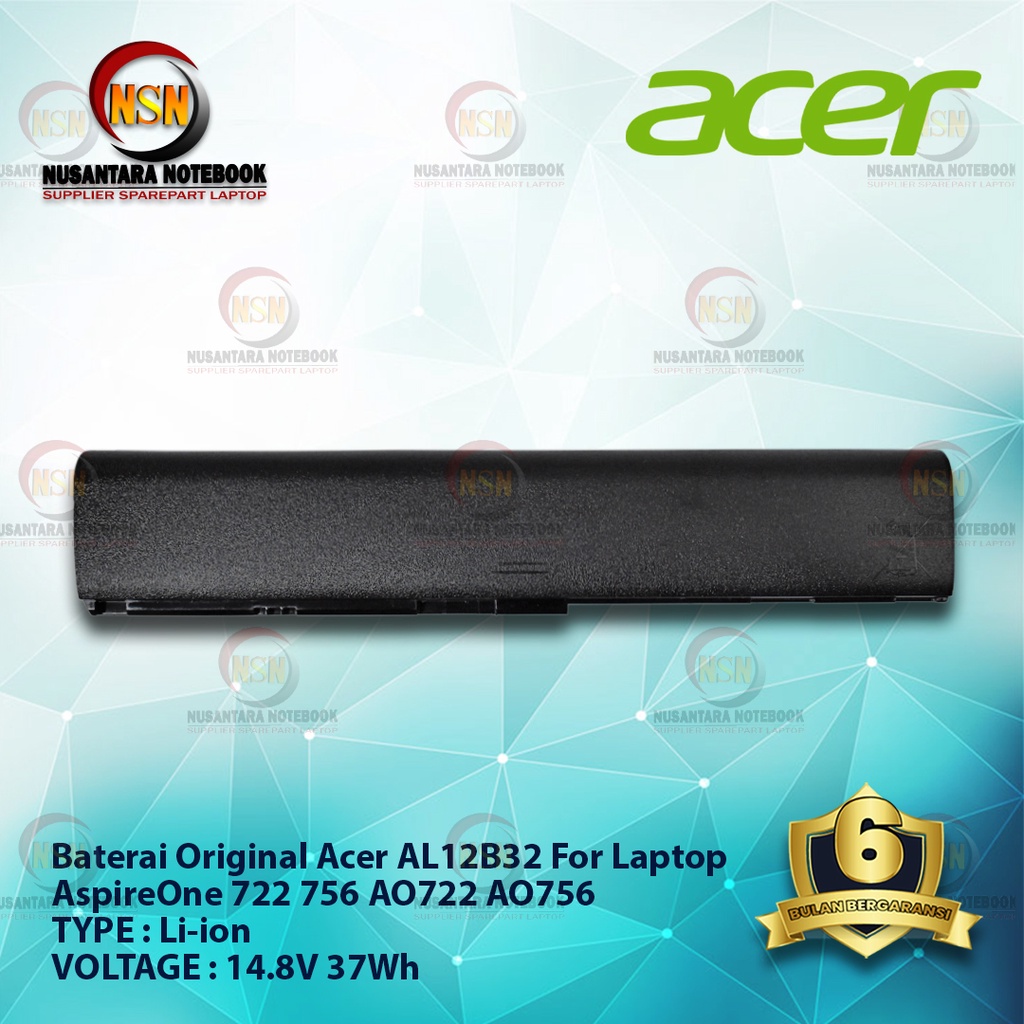 Baterai Original Acer AL12B32 For Laptop AspireOne 722 756 AO722 AO756 V5-171