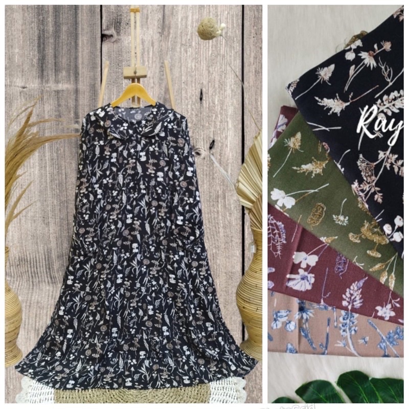 Midi Dress Rayon Motif Bunga Daun by MIB Style Original