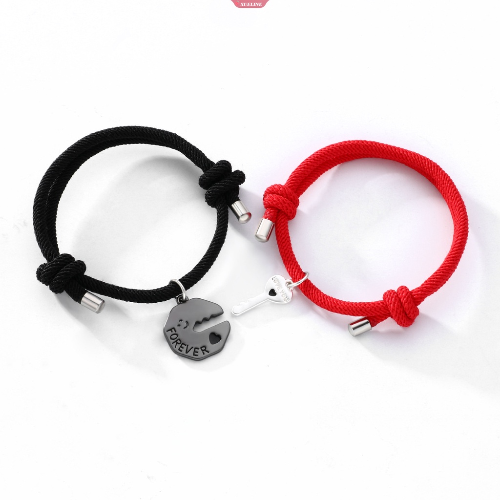 Hadiah Hari Valentine Kreatif Kunci interlocking Konsentrik Merah Dan Hitam Tali Pasangan Gelang Cinta Abadi Ornamen [ZXL]