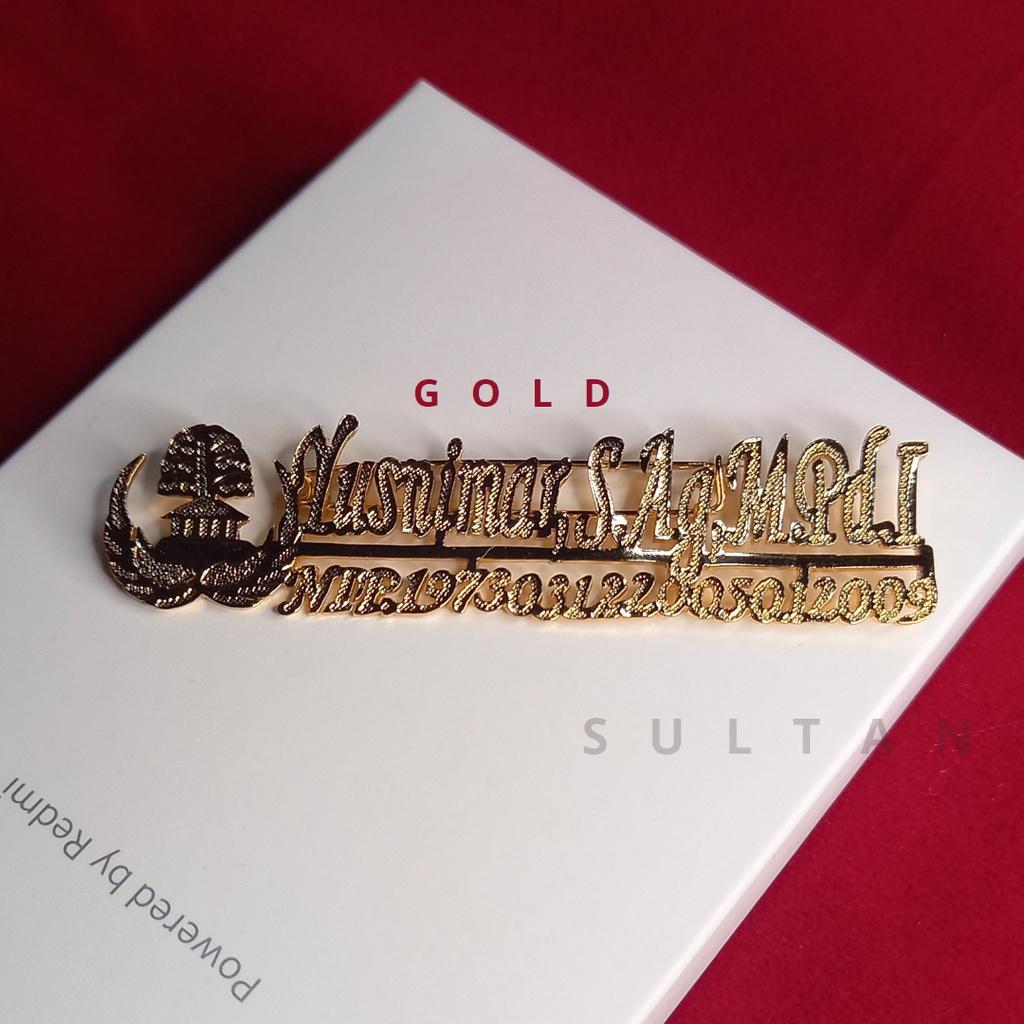 Bros Nama &amp; NIP  Pin Nama dan NIP Kuningan Lapis Emas