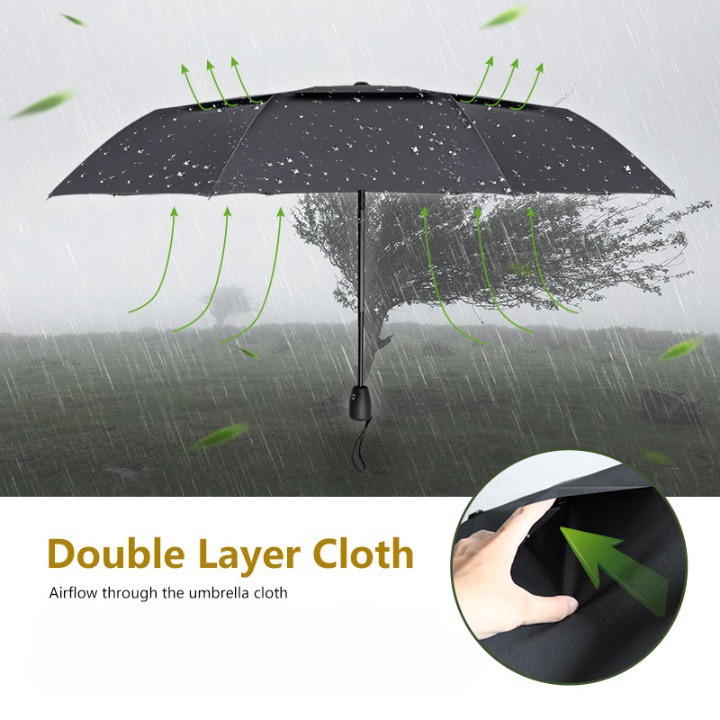 Rainscape Payung Lipat Big Wind Resistance Double Layer - 4437S - Black