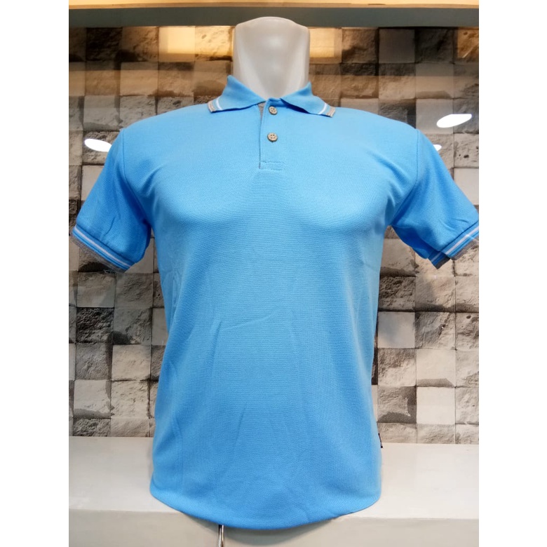 Kaos Kerah Polo Shirt Lis Lengan Pendek Warna Biru Muda Untuk Cewe Cowo Seragam Partai Merk LJ92