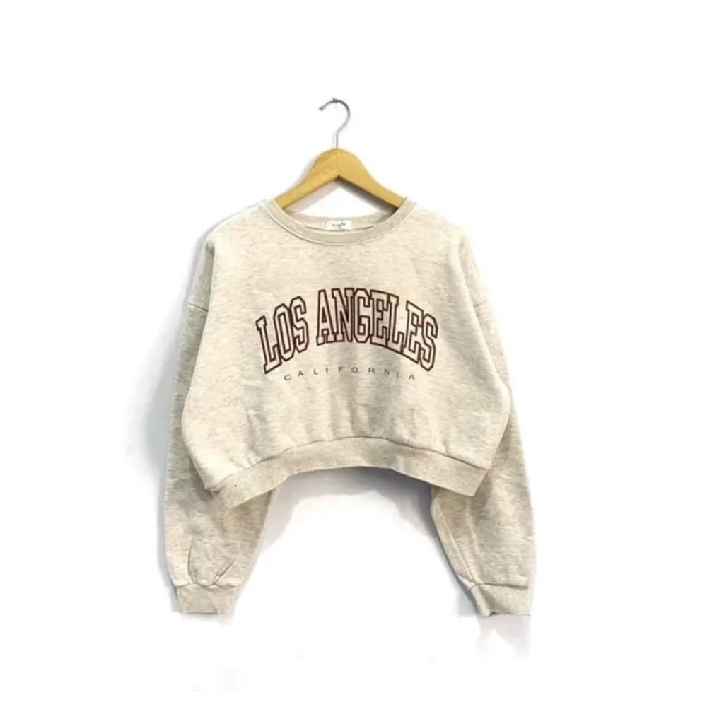 CREWNECK CROP OVERSIZE LOS ANGELES FIT TO XL / SWEATER CROP WANITA TEBAL