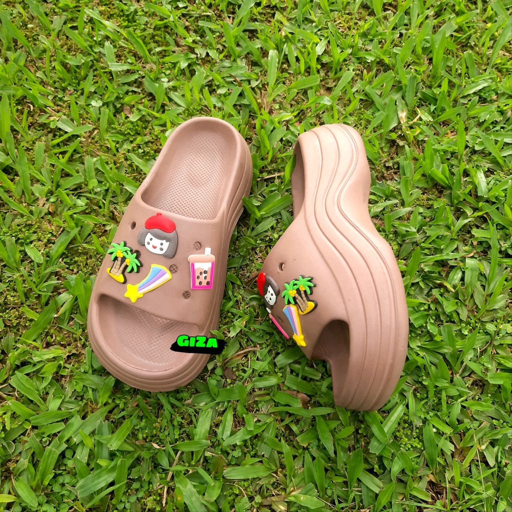 Sandal Slop Wedges Wanita Sendal Fuji EVA Rubber Jelly Bahan Tebal Ringan