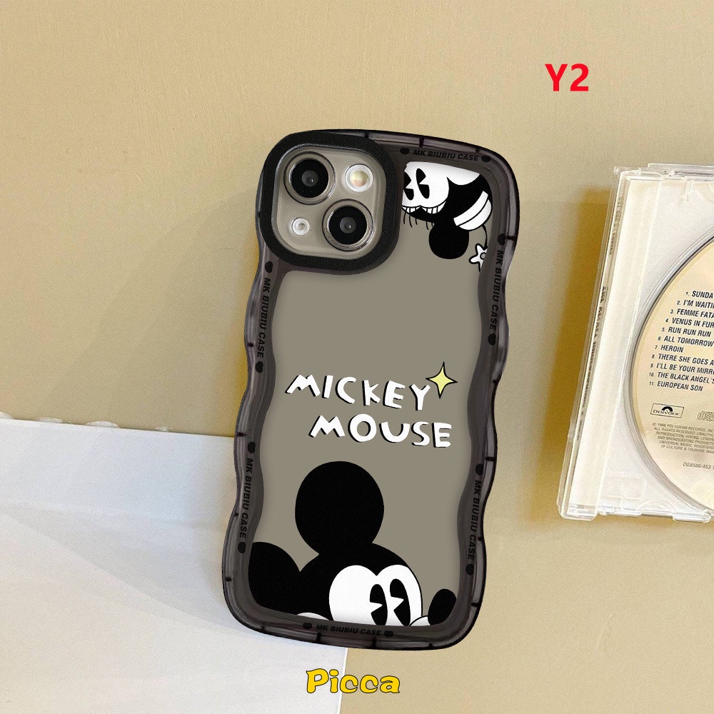 IPHONE Casing Ponsel Pasangan Mickey Mouse Kartun Lucu Kompatibel Untuk Iphone11 14 13 12 Pro Max XR 6 6s 87 Plus 14Plus X XS Max SE 2020pinggiran Bergelombang Lembut TPU Cover