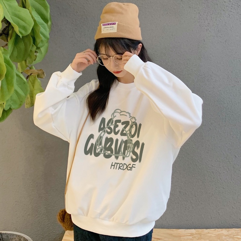 EUNII Sweater Lengan Panjang Cartoon Cute Bear Korean Style/Hoodie Oversize/Baju Wanita/Switer Wanita